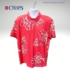 Chap's Polo: Hibiscus Print (Salmon color), Men's Large 100% Cotton